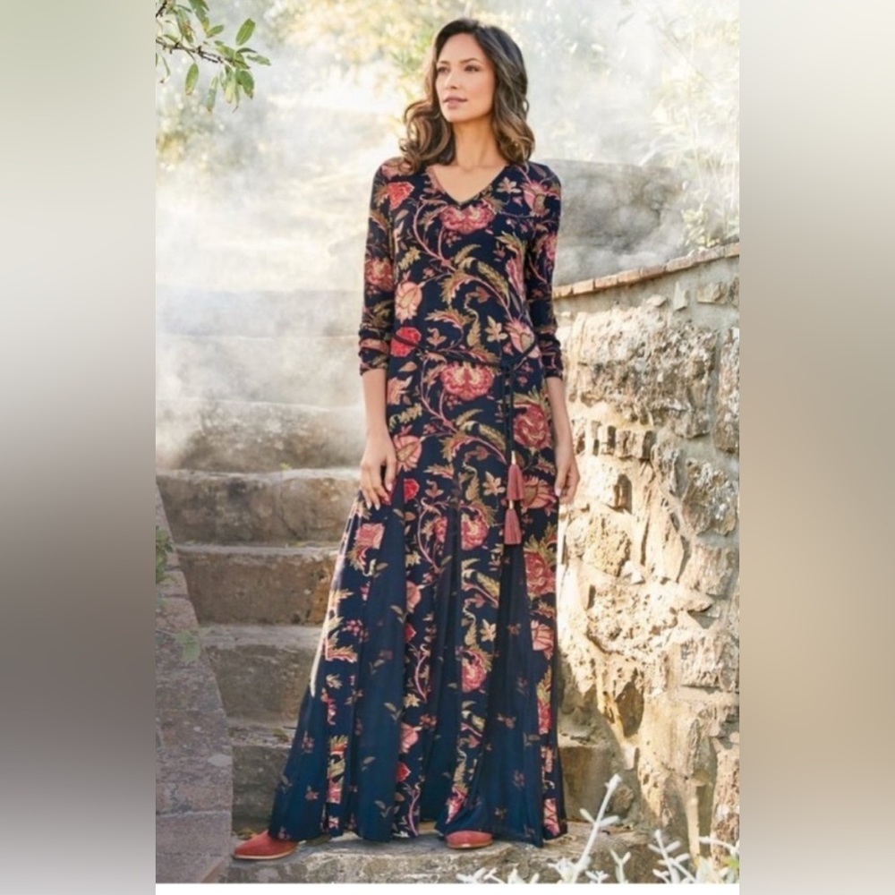 Soft Surroundings Navy Floral Maxi Dress